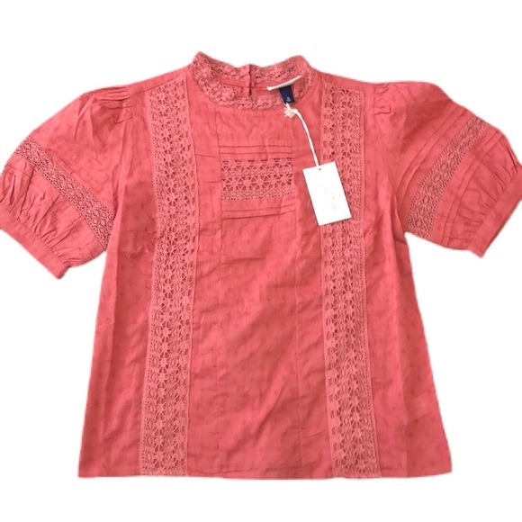 Universal Thread Women’s Short Puff Sleeve Pink Eyelet Blouse - Picture 3 of 12